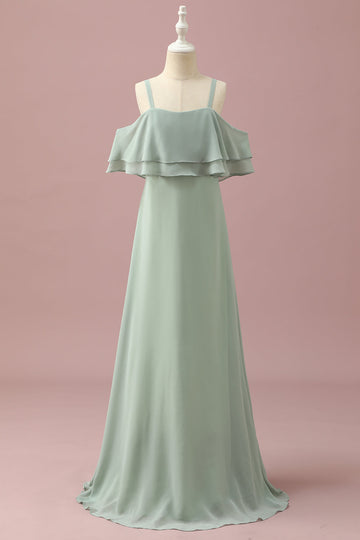 Sage Straps Cold Shoulder Szyfon Junior Sukienka dla druhen